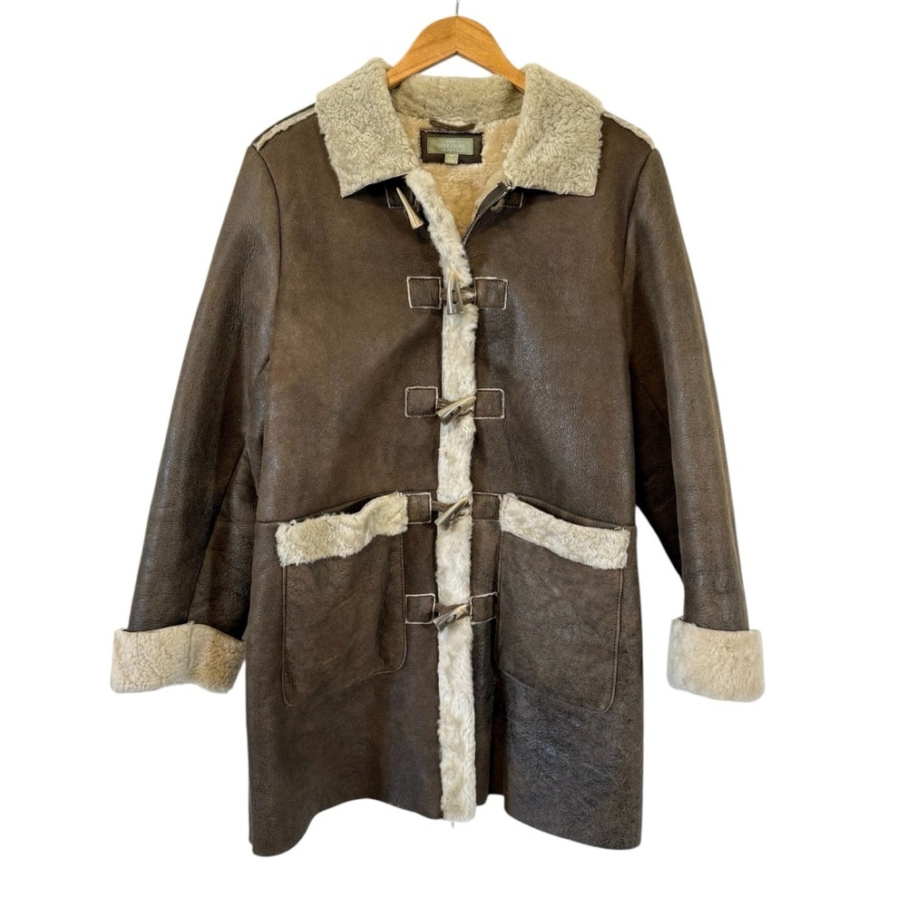 The Territory Ahead Shearling Coat Chocolate Brown Genuine Leather Womens Medium